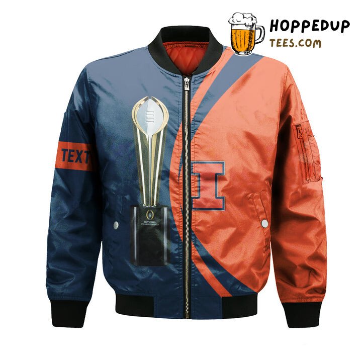 NCAA Illinois Fighting Illini Custom Text Champions Bomber Jacket NCAA Illinois Fighting Illini Custom Text Champions Bomber Jacket
