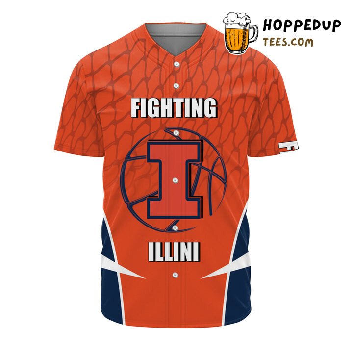 NCAA Illinois Fighting Illini Custom Text Number Orange Blue Baseball Jersey  Unisex Shirt