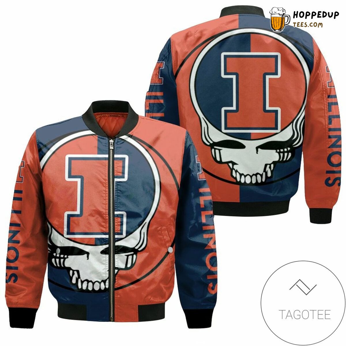 NCAA Illinois Fighting Illini Orange Blue Skull Bomber Jacket