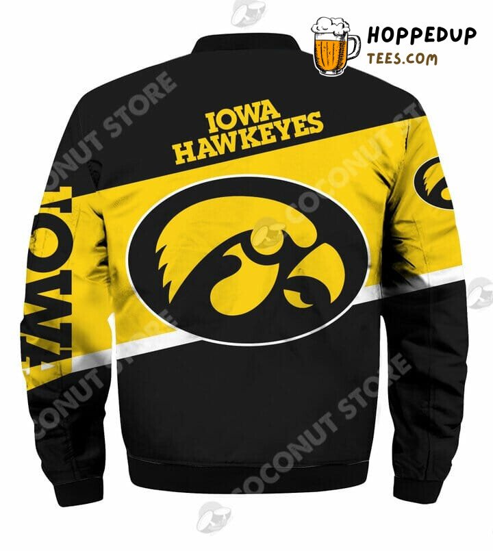 NCAA Iowa Hawkeyes Black Gold Mascot Bomber Jacket