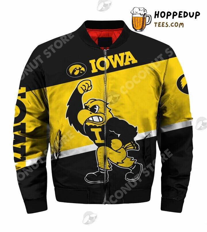 NCAA Iowa Hawkeyes Black Gold Mascot Bomber Jacket