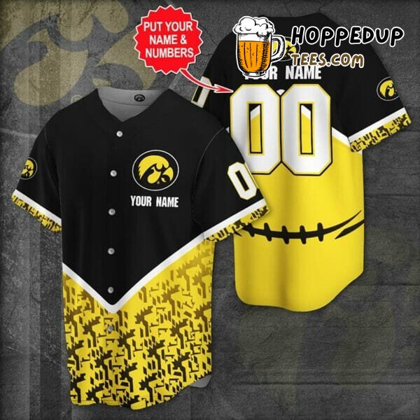 NCAA Iowa Hawkeyes Custom Name Number Black Gold Baseball Jersey Unisex Shirt