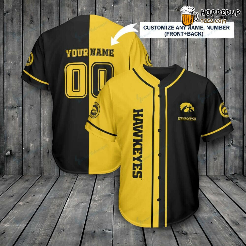 NCAA Iowa Hawkeyes Custom Name Number Gold Black Baseball Jersey Unisex Shirt