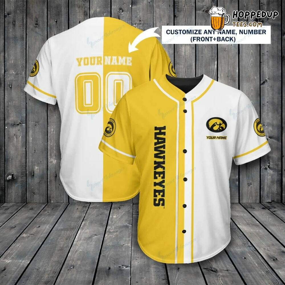 NCAA Iowa Hawkeyes Custom Name Number Gold White Baseball Jersey Unisex Shirt