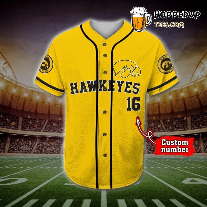 NCAA Iowa Hawkeyes Custom Name Number Mascot Baseball Jersey Unisex Shirt