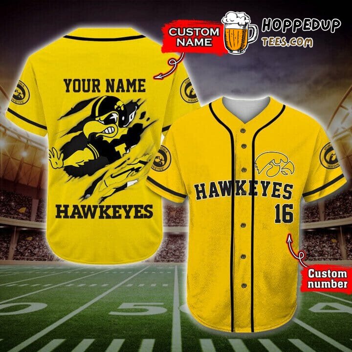 NCAA Iowa Hawkeyes Custom Name Number Mascot Baseball Jersey Unisex Shirt NCAA Iowa Hawkeyes Custom Name Number Mascot Baseball Jersey Unisex Shirt