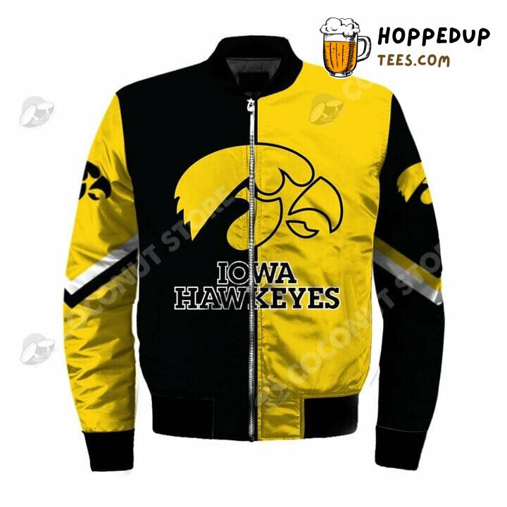 NCAA Iowa Hawkeyes Gold Black Exclusive Bomber Jacket NCAA Iowa Hawkeyes Gold Black Exclusive Bomber Jacket