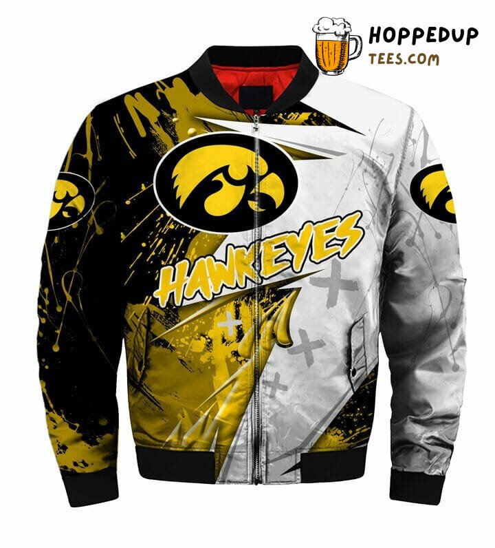 NCAA Iowa Hawkeyes Unique White Gold Design Bomber Jacket NCAA Iowa Hawkeyes Unique White Gold Design Bomber Jacket