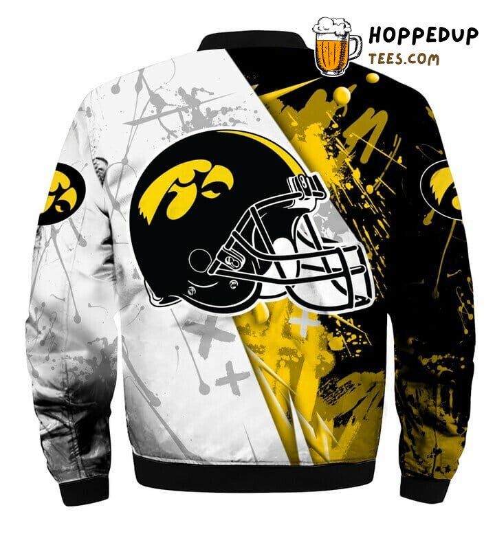 NCAA Iowa Hawkeyes Unique White Gold Design Bomber Jacket