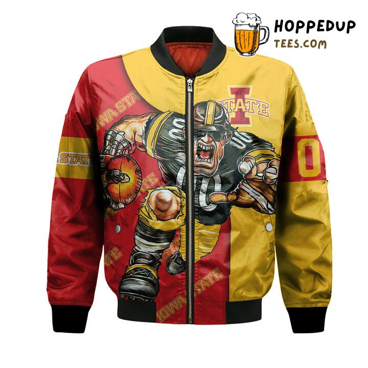 NCAA Iowa State Cyclones Custom Number Cardinal Gold Bomber Jacket NCAA Iowa State Cyclones Custom Number Cardinal Gold Bomber Jacket