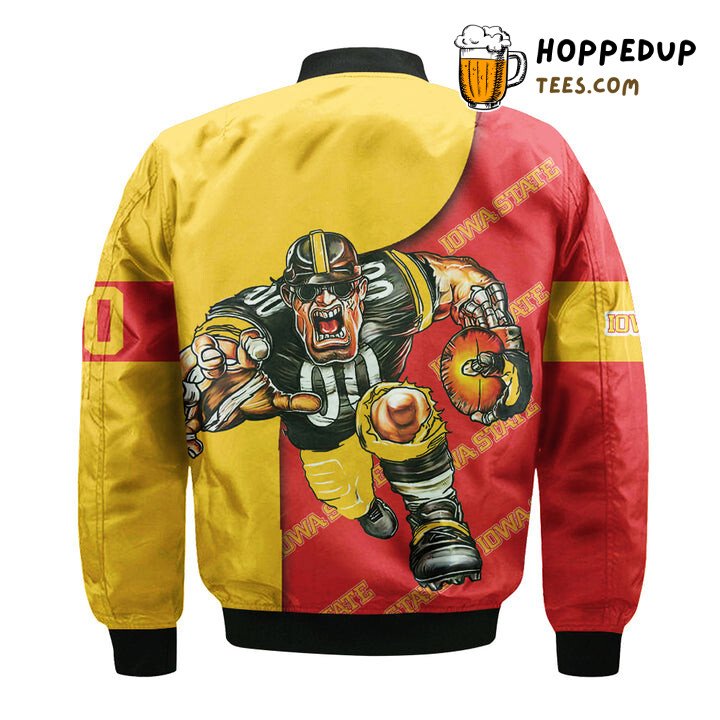 NCAA Iowa State Cyclones Custom Number Cardinal Gold Bomber Jacket