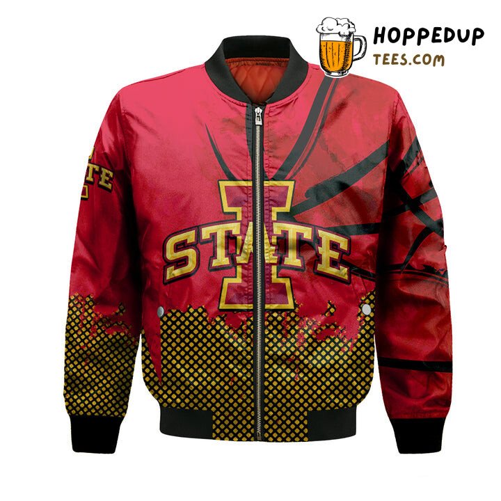 NCAA Iowa State Cyclones Custom Text Number Cardinal Orange Bomber Jacket NCAA Iowa State Cyclones Custom Text Number Cardinal Orange Bomber Jacket