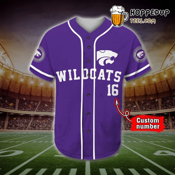 NCAA Kansas State Wildcats Custom Name Number Mascot Baseball Jersey Unisex Shirt