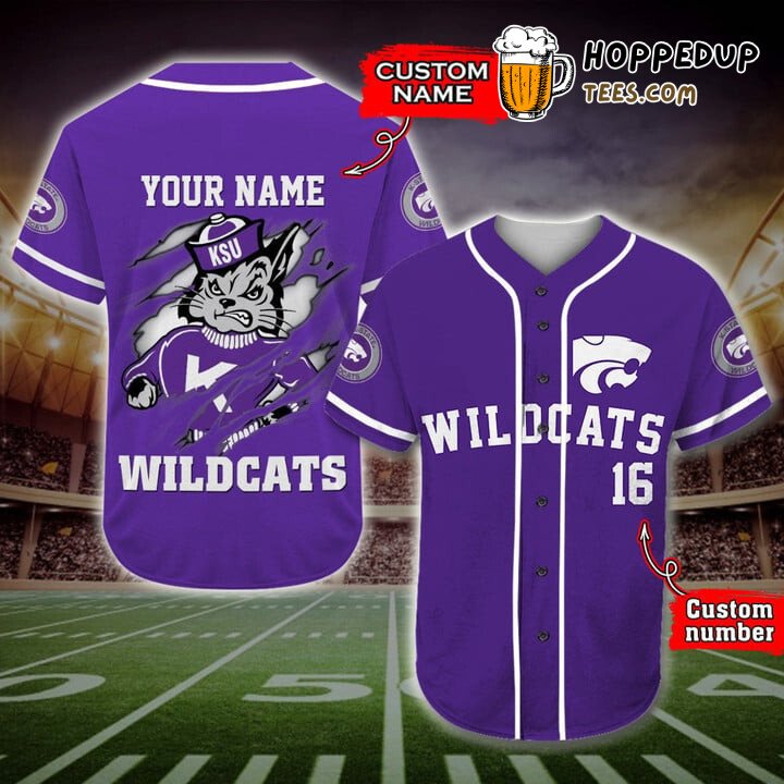 NCAA Kansas State Wildcats Custom Name Number Mascot Baseball Jersey Unisex Shirt