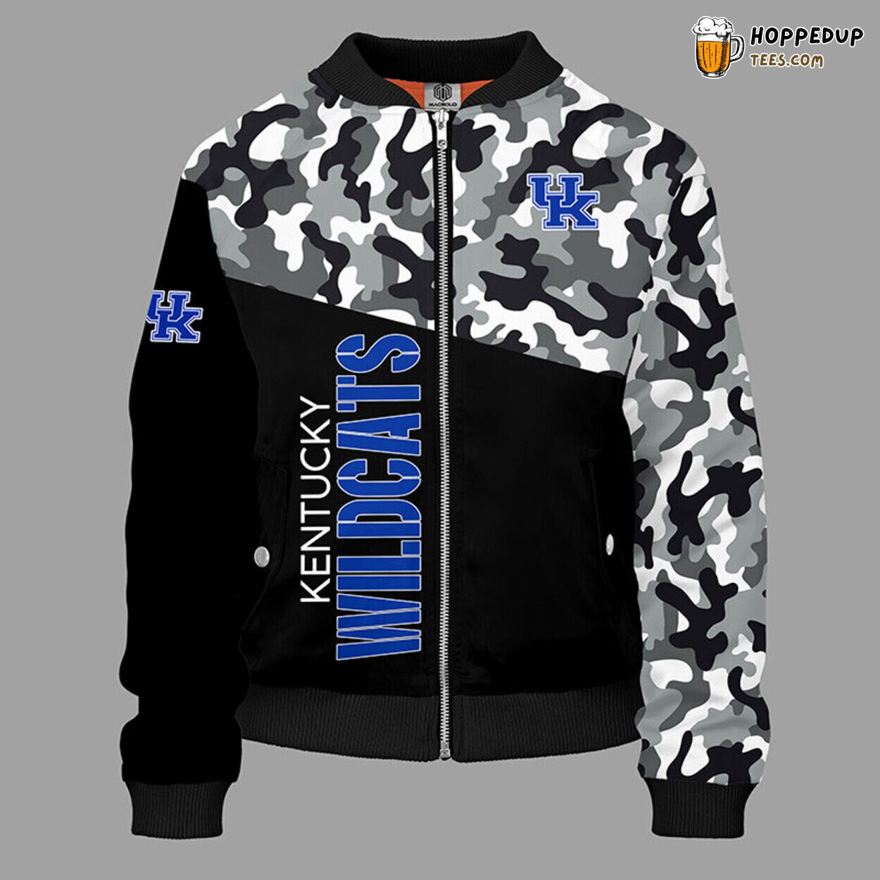 NCAA Kentucky Wildcats Unique Camouflage Blue Bomber Jacket Design