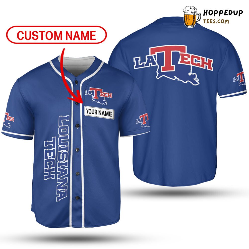 NCAA Louisiana Tech Bulldogs Custom Name Blue Baseball Jersey Unisex Shirt NCAA Louisiana Tech Bulldogs Custom Name Blue Baseball Jersey Unisex Shirt