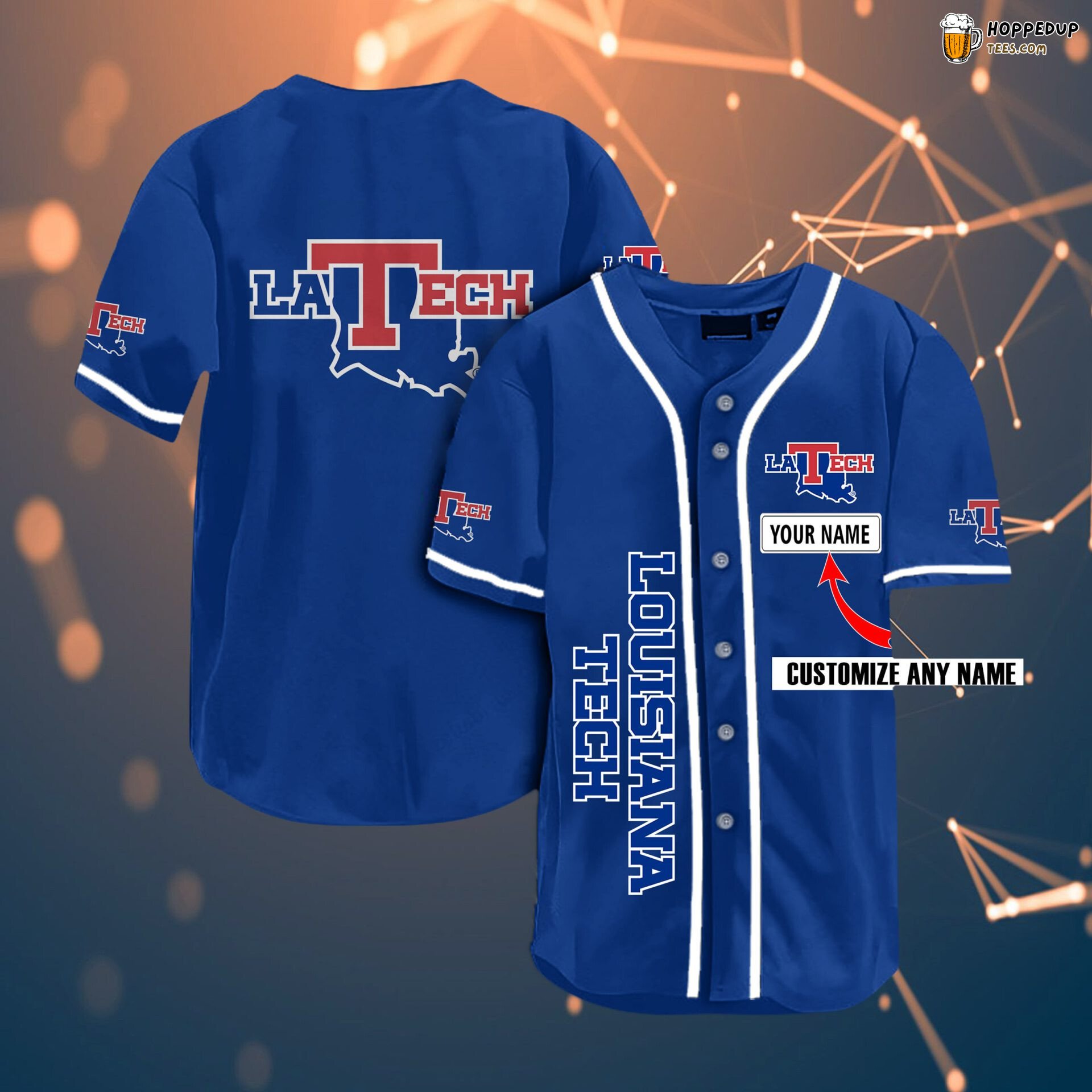 NCAA Louisiana Tech Bulldogs Custom Name Blue Baseball Jersey Unisex Shirt