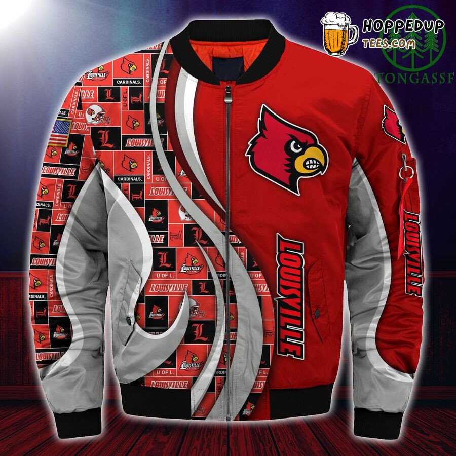 NCAA Louisville Cardinals Custom Number Red Grey Bomber Jacket NCAA Louisville Cardinals Custom Number Red Grey Bomber Jacket