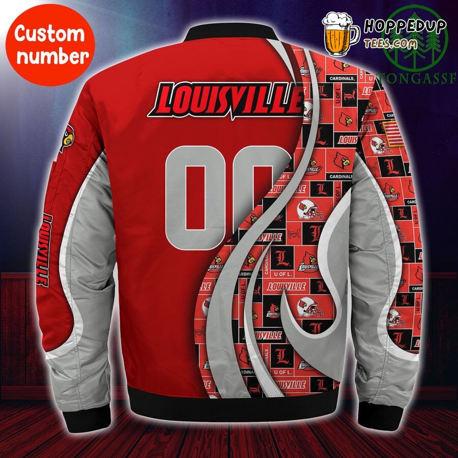NCAA Louisville Cardinals Custom Number Red Grey Bomber Jacket