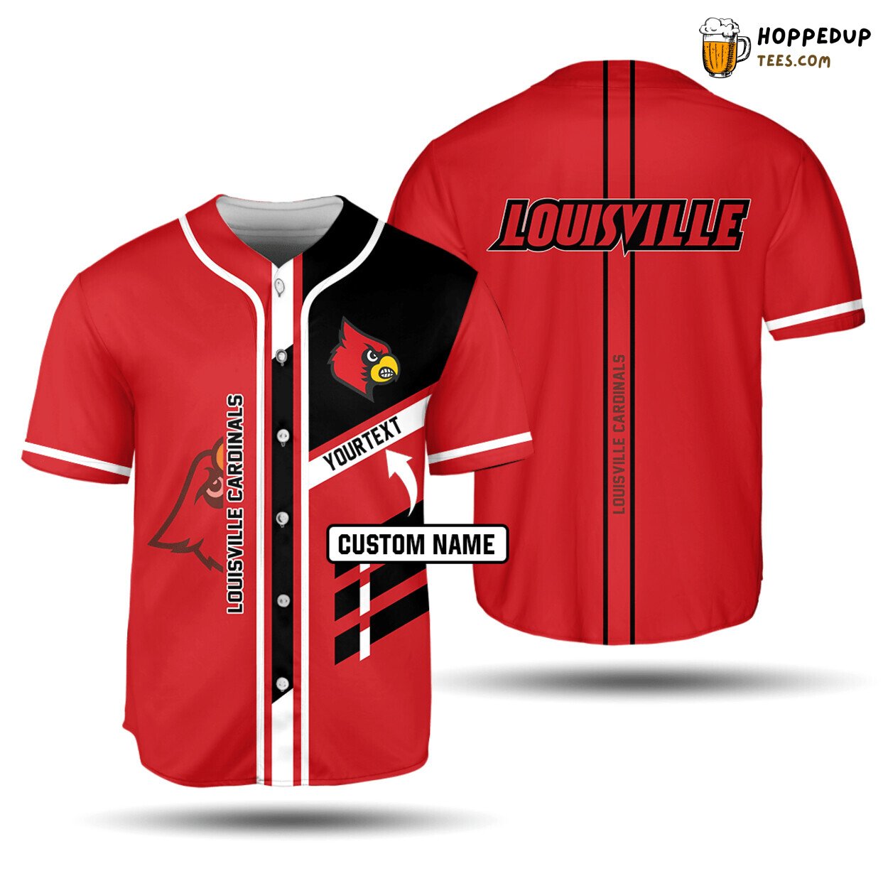 NCAA Louisville Cardinals Custom Text Red Black Baseball Jersey Unisex Shirt