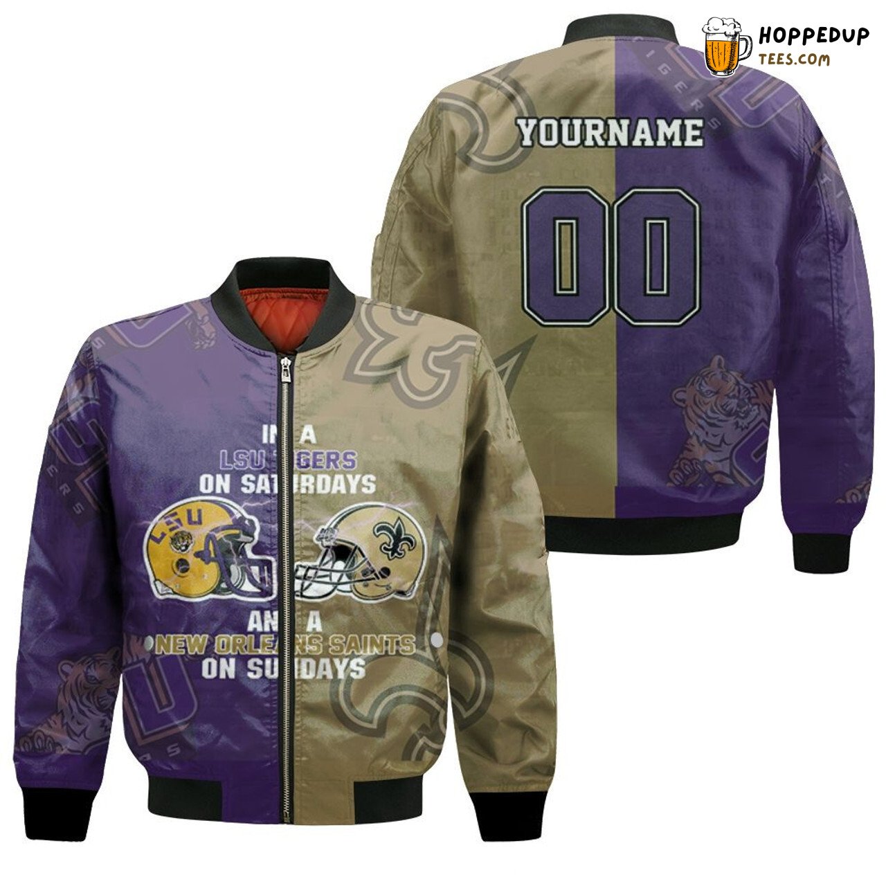 NCAA LSU Tigers Custom Name Number On Saturdays And New Orleans Saints On Sundays Bomber Jacket