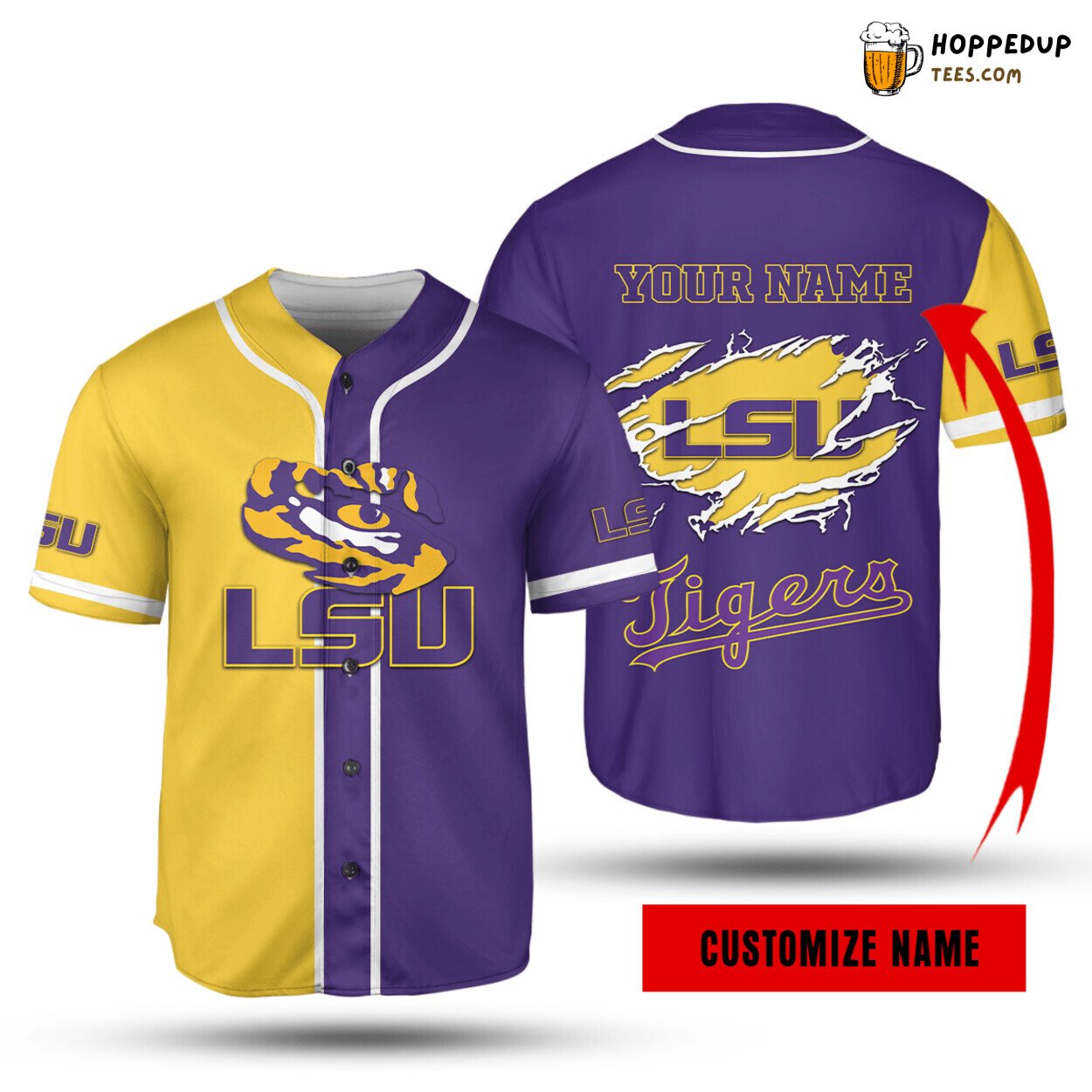 NCAA LSU Tigers Custom Name Purple Gold Baseball Jersey Unisex Shirt