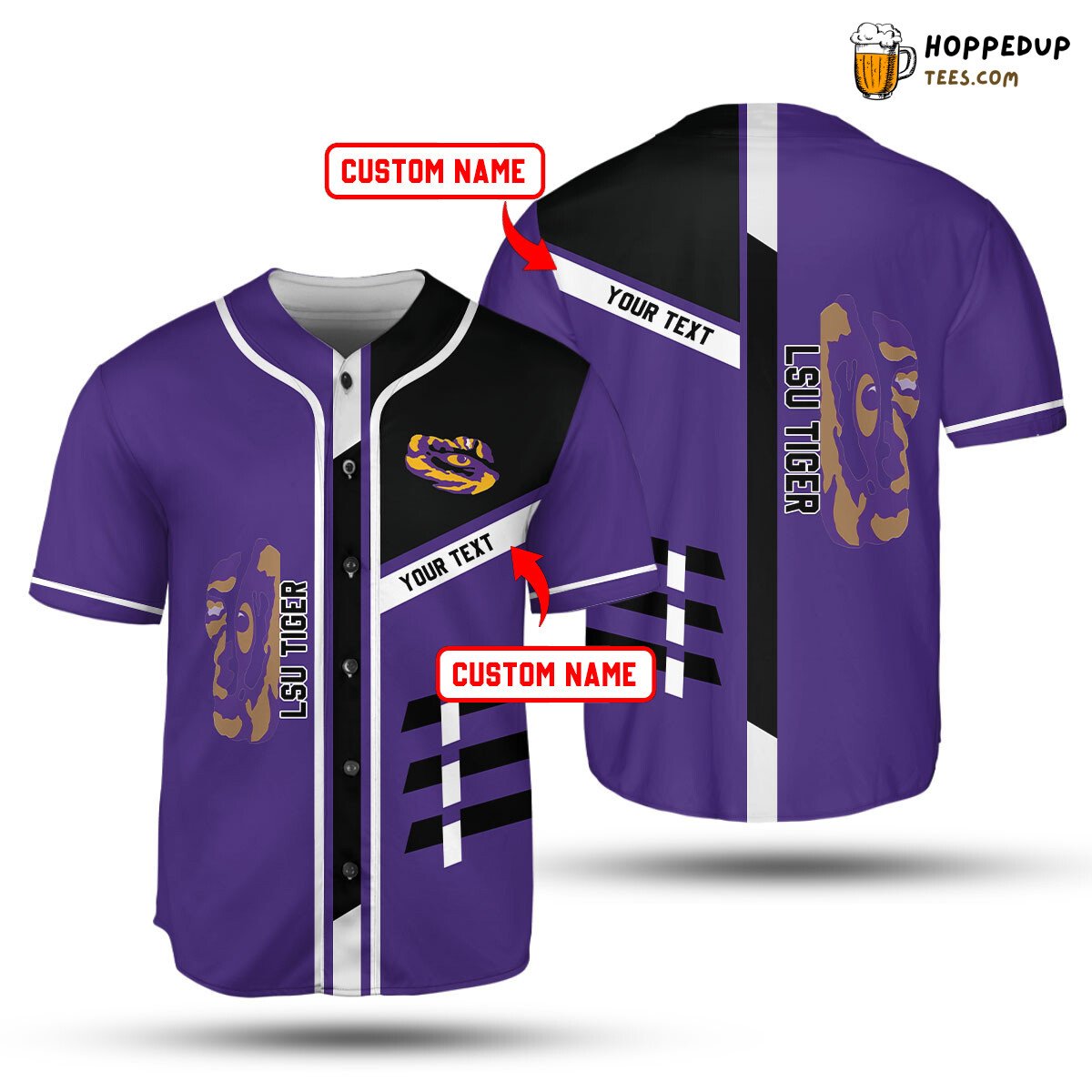 NCAA LSU Tigers Custom Text Purple Baseball Jersey Unisex Shirt