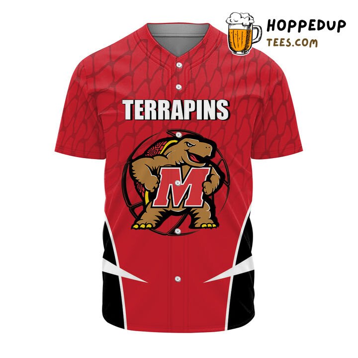 NCAA Maryland Terrapins Custom Text Number Red Black Baseball Jersey Unisex Shirt