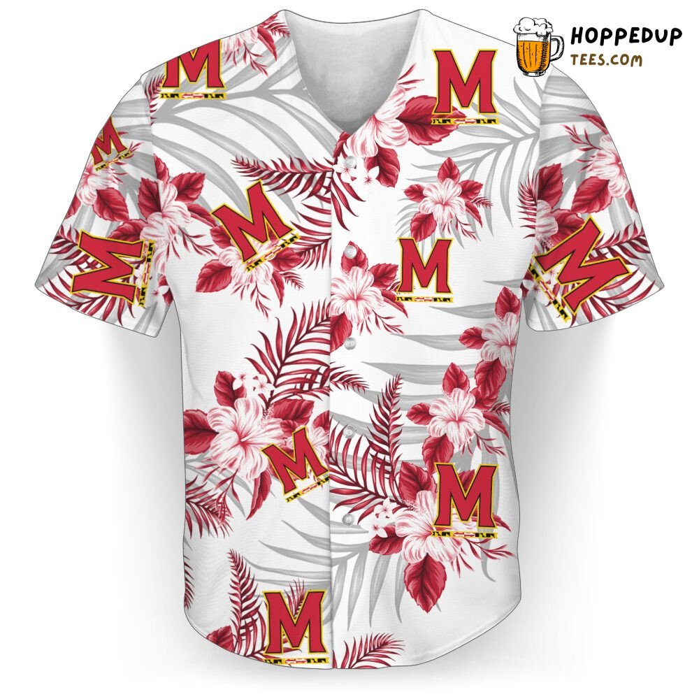 NCAA Maryland Terrapins Red Flowers White Baseball Jersey Unisex Shirt