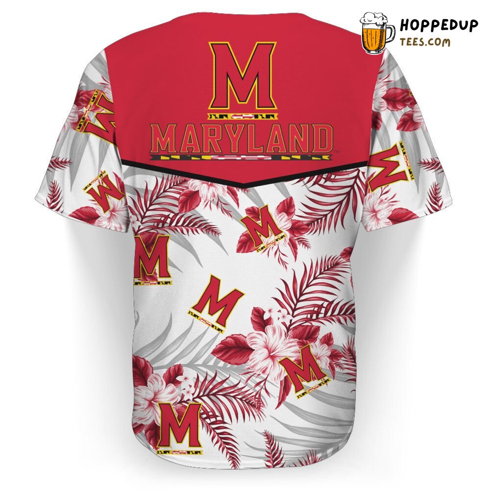 NCAA Maryland Terrapins Red Flowers White Baseball Jersey Unisex Shirt