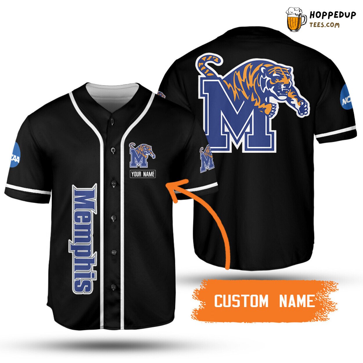 NCAA Memphis Tigers Custom Name Black Baseball Jersey Unisex Shirt