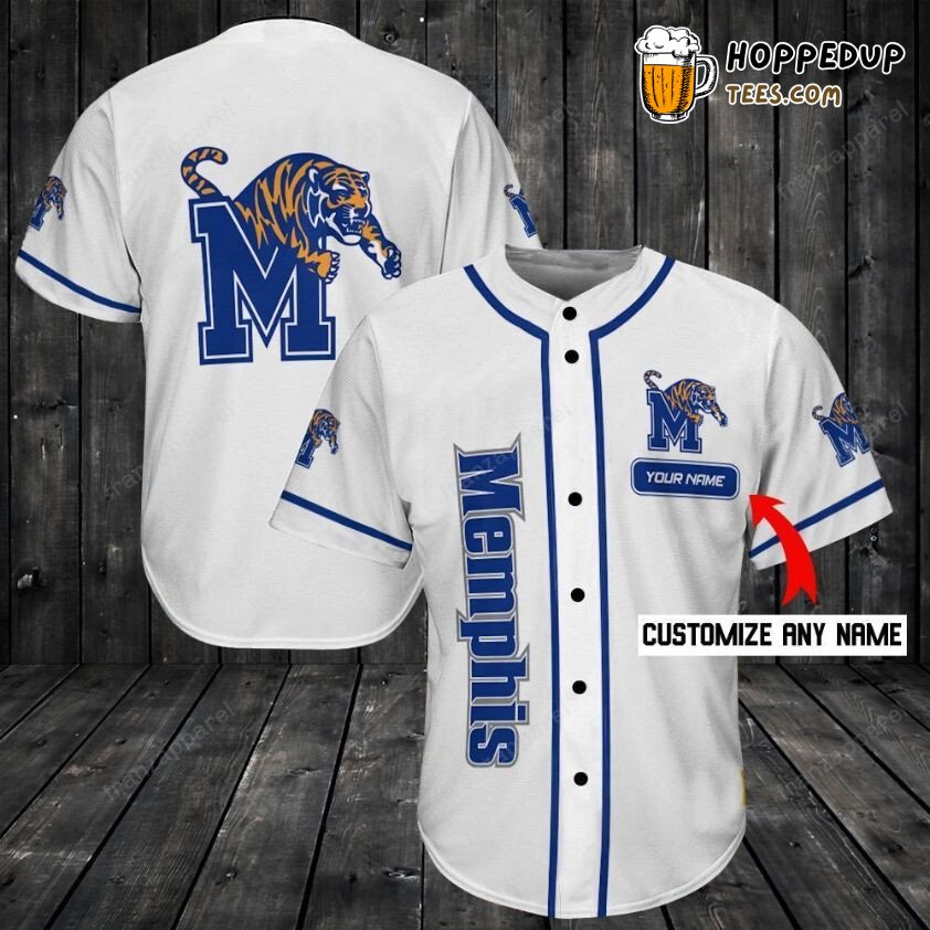 NCAA Memphis Tigers Custom Name White Blue Baseball Jersey Unisex Shirt