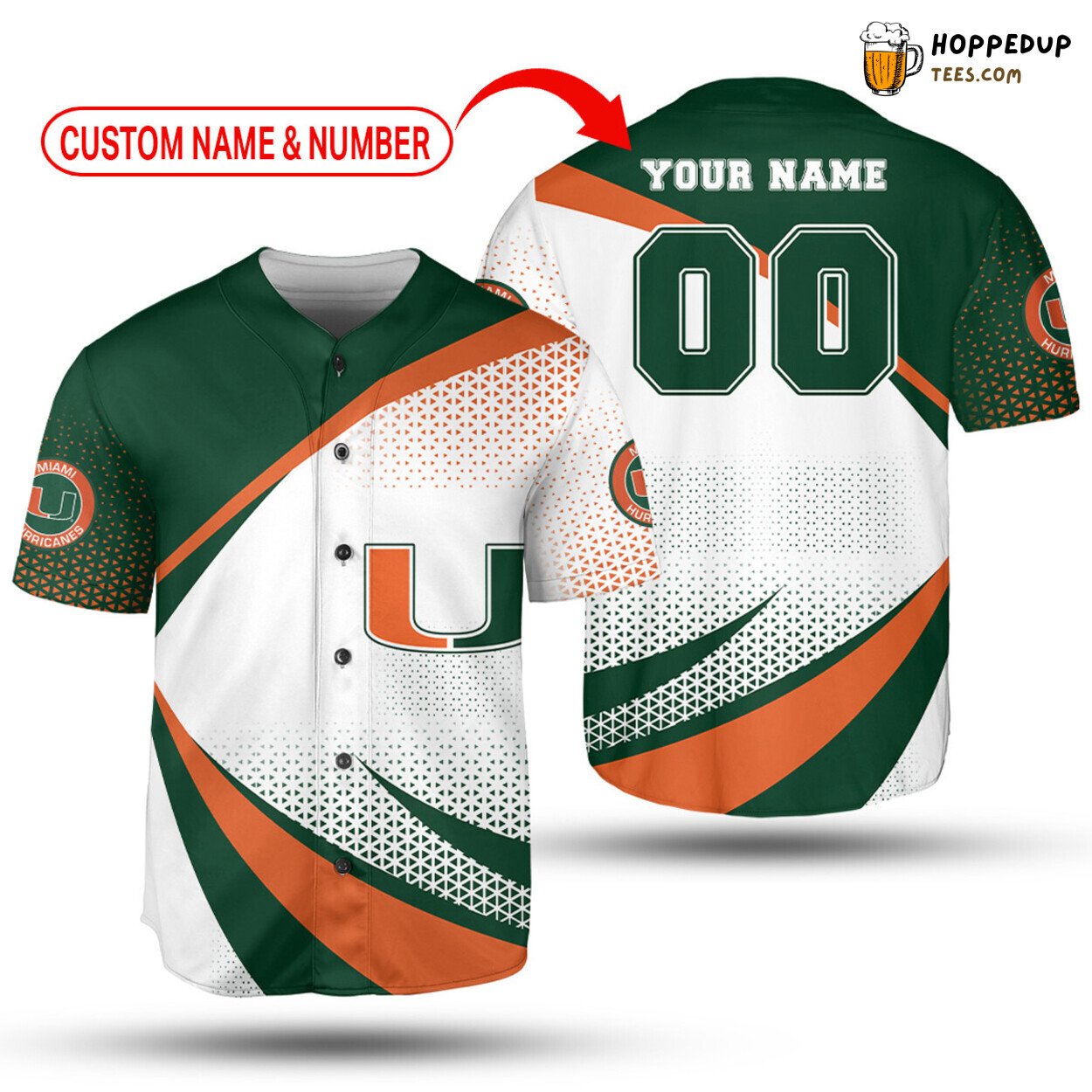 NCAA Miami Hurricanes Custom Name Number Green White Baseball Jersey Unisex Shirt