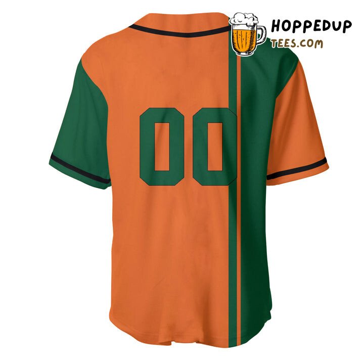 NCAA Miami Hurricanes Custom Text Number Orange Green Baseball Jersey Unisex Shirt