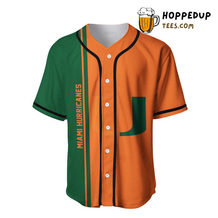 NCAA Miami Hurricanes Custom Text Number Orange Green Baseball Jersey Unisex Shirt NCAA Miami Hurricanes Custom Text Number Orange Green Baseball Jersey Unisex Shirt
