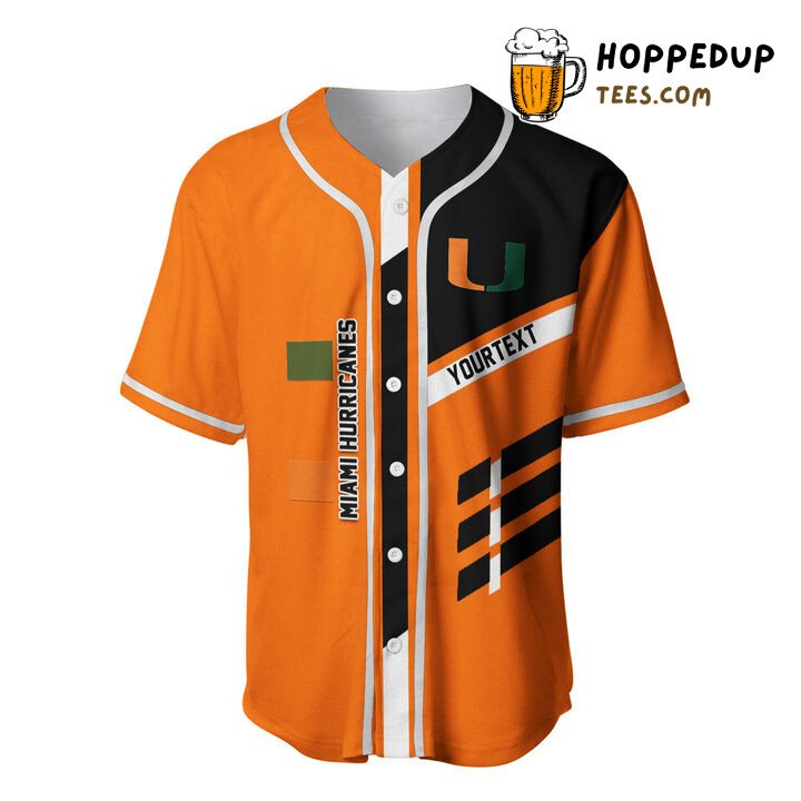 NCAA Miami Hurricanes Custom Text Orange Black Baseball Jersey Unisex Shirt NCAA Miami Hurricanes Custom Text Orange Black Baseball Jersey Unisex Shirt