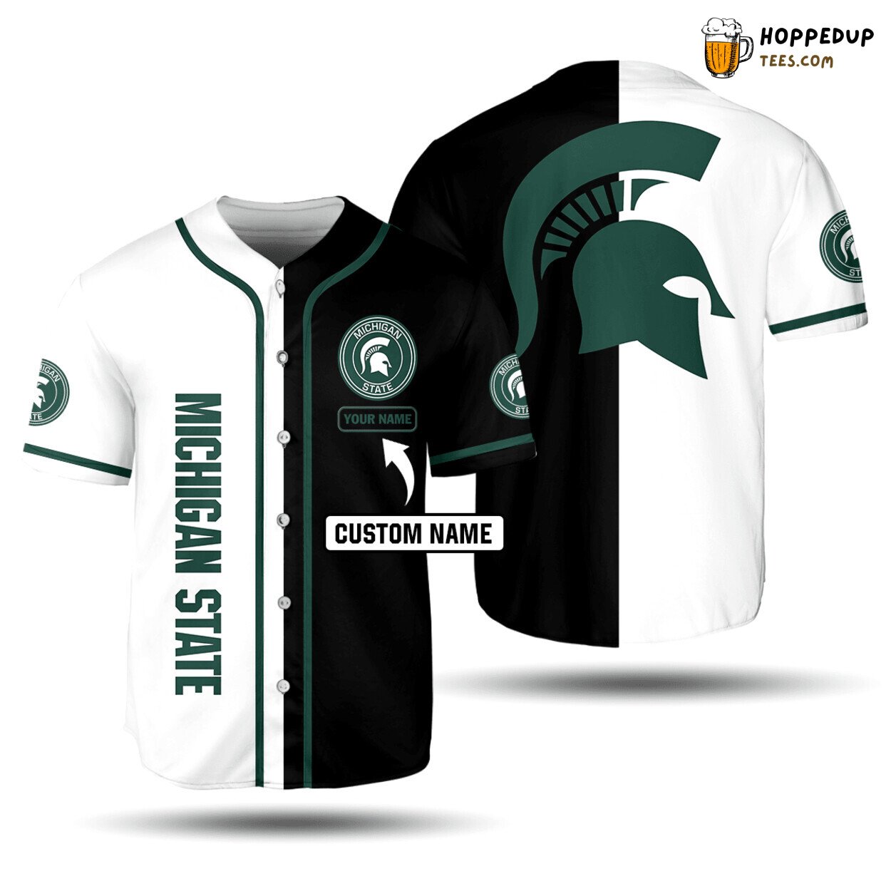 NCAA Michigan State Spartans Custom Name Black White Baseball Jersey Unisex Shirt