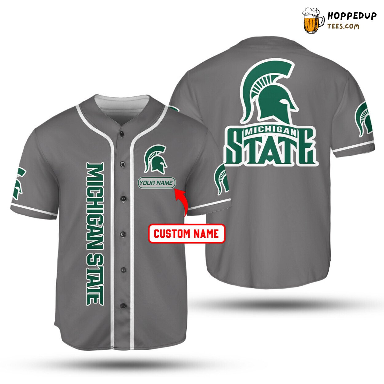 NCAA Michigan State Spartans Custom Name Gray Baseball Jersey Unisex Shirt
