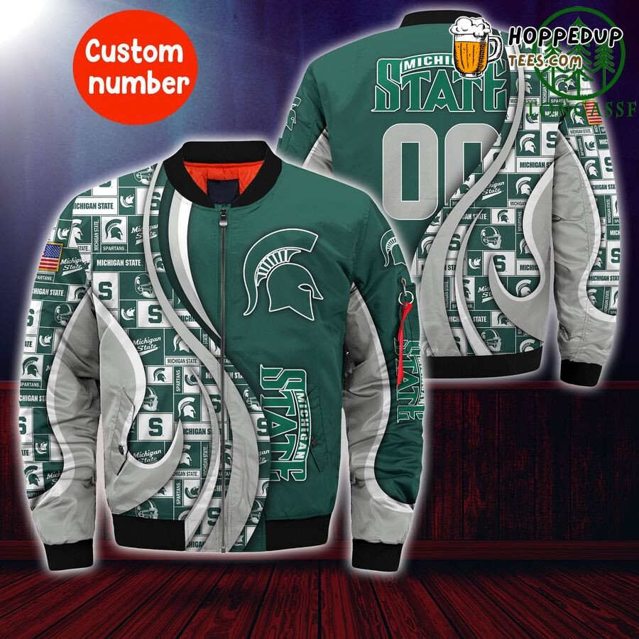 NCAA Michigan State Spartans Custom Number Green Bomber Jacket NCAA Michigan State Spartans Custom Number Green Bomber Jacket