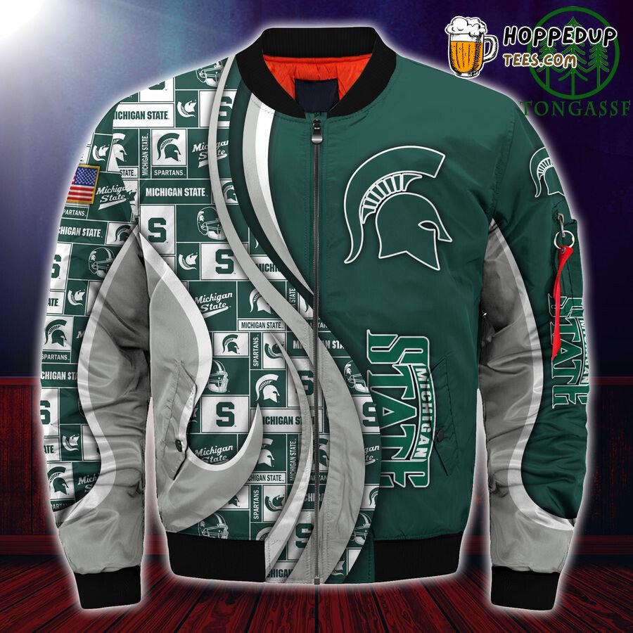 NCAA Michigan State Spartans Custom Number Green Bomber Jacket
