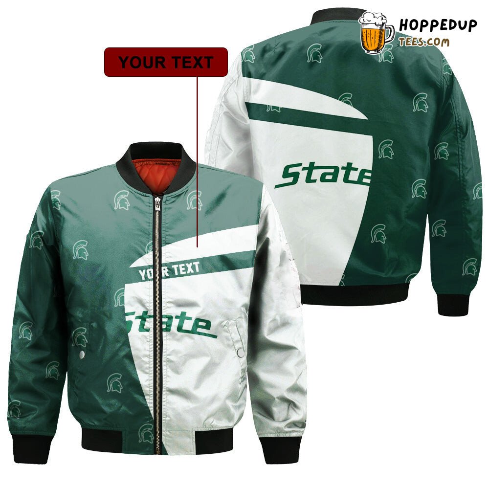 NCAA Michigan State Spartans Custom Text Green White Bomber Jacket