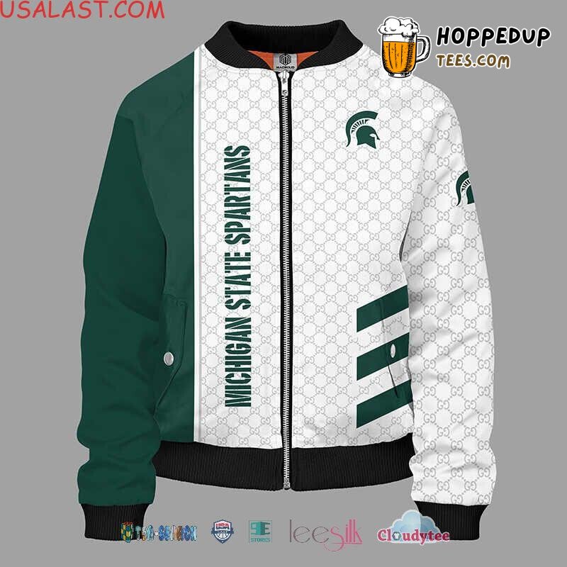 NCAA Michigan State Spartans White Green Bomber Jacket NCAA Michigan State Spartans White Green Bomber Jacket