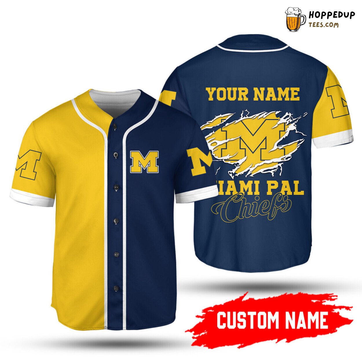 NCAA Michigan Wolverines Custom Name Blue Yellow Maize Baseball Jersey Shirt