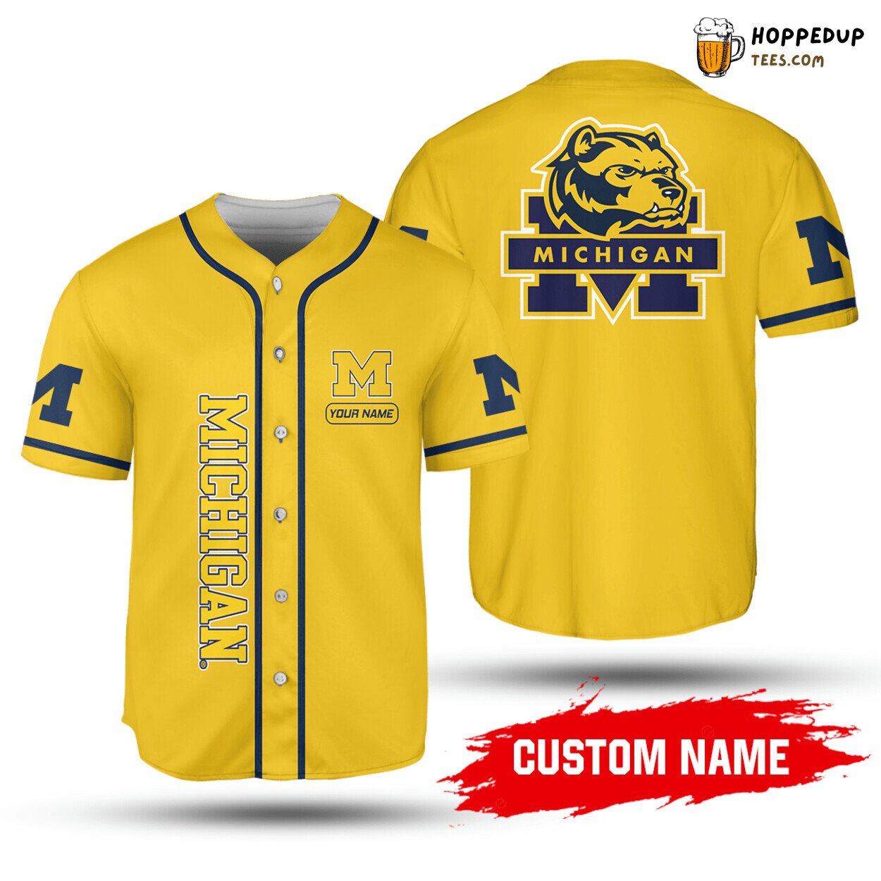 NCAA Michigan Wolverines Custom Name Maize Baseball Jersey Unisex Shirt