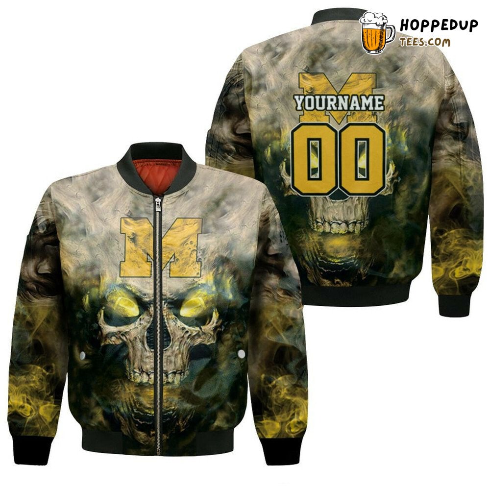 NCAA Michigan Wolverines Custom Name Number Skull Bomber Jacket