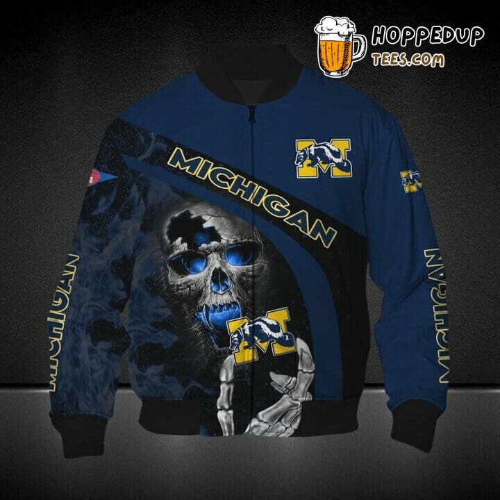 NCAA Michigan Wolverines Navy Blue Skull Bomber Jacket