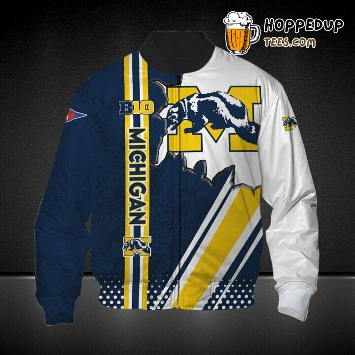 NCAA Michigan Wolverines Navy Blue White Bomber Jacket