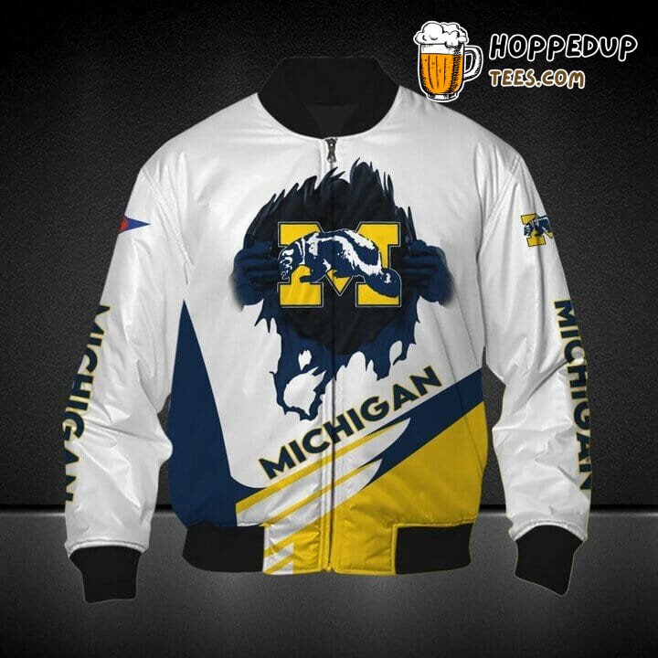 NCAA Michigan Wolverines White Maize Bomber Jacket
