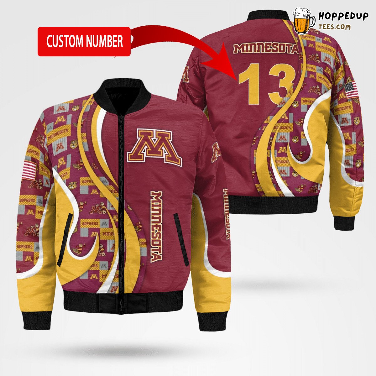 NCAA Minnesota Golden Gophers Custom Number Bomber Jacket