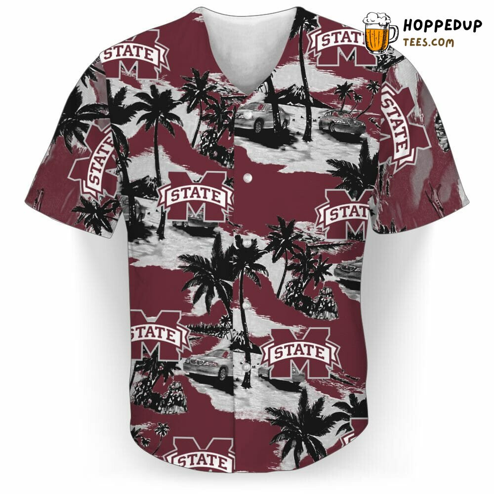 NCAA Mississippi State Bulldogs Coconut Tree Maroon Baseball Jersey Unisex Shirt